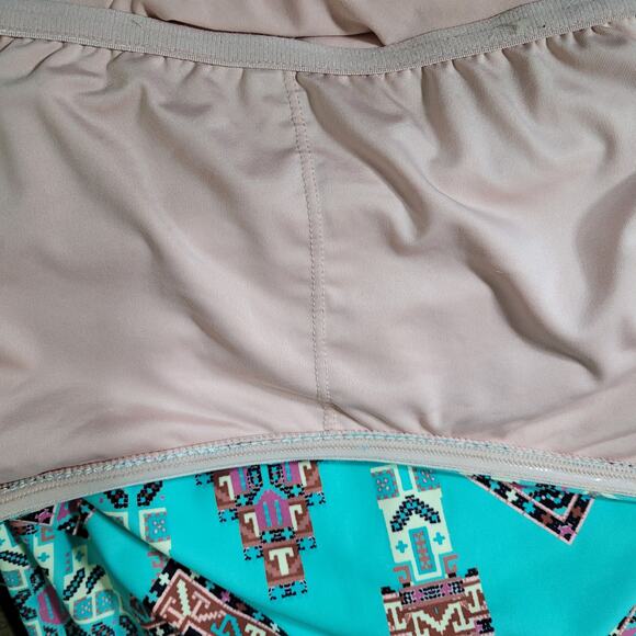 Mae Amazon Green Swimwear Off the Shoulder One Piece Swimsuit Geometric Large - Picture 7 of 10